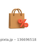 3D Shopping Bag with Discount Percentage Sign. 136696518