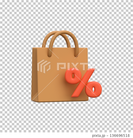 3D Shopping Bag with Discount Percentage Sign. 3D Shopping Bag with Discount Percentage Sign. 136696518