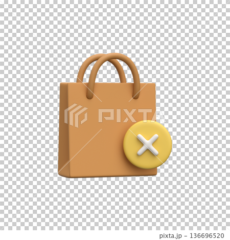 3D icon of a shopping bag with a cross. Cancel purchase icon. 3D icon of a shopping bag with a cross. Cancel purchase icon. 136696520
