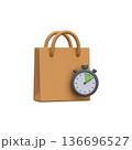 3D Shopping bag with stopwatch, fast delivery symbol 136696527