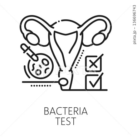 Bacteria test gynecology healthcare line icon or pictogram. Urinary healthcare sign, pregnancy and fertility vector symbol. Gynecology test and health examination icon with uterus, microbe or bacteria 136696743