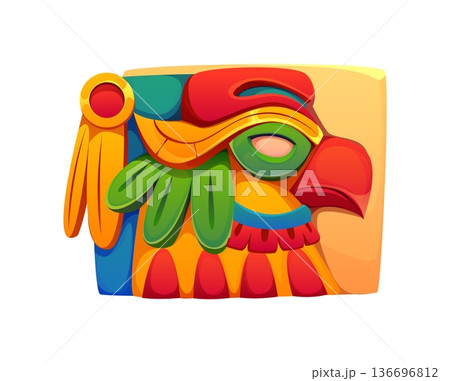 Aztec native Quetzalcoatl bird sculpture mobile game icon. Peruvian Aztec culture videogame object, arcade Maya mask or bas-relief vector item. Computer game icon or asset with Inca god statue 136696812