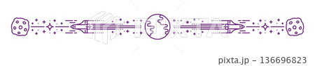 Outer space moon mission flight and astronomy line divider. Outer space, galaxy discovery outline frame border, cosmos travel vector spacer. Space flight divider with rocket flying from Earth to moon Outer space moon mission flight and astronomy line divider. Outer space, galaxy discovery outline frame border, cosmos travel vector spacer. Space flight divider with rocket flying from Earth to moon 136696823