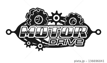 Car race sport vintage Y2K icon or badge. Drive motorsport retro vector icon, road racing competition Y2K sign. Speed race championship emblem with motor drive retro typography and gears cogwheels 136696841