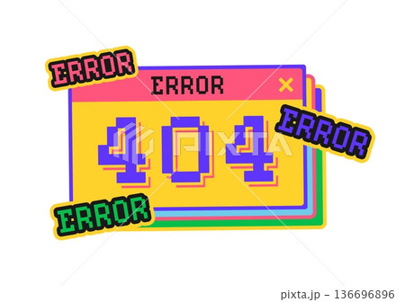 Computer 404 error window Y2K groovy sticker or retro symbol. PC technology funky vector tag, 2000s computer hardware retro sticker. Operating system or web browser error message window groovy label 136696896