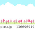 桜の木の風景　青空と桜の手描き風イラスト 136696919