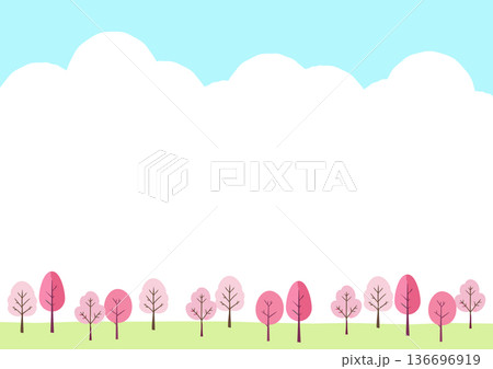 桜の木の風景 青空と桜の手描き風イラスト 桜の木の風景 青空と桜の手描き風イラスト 136696919
