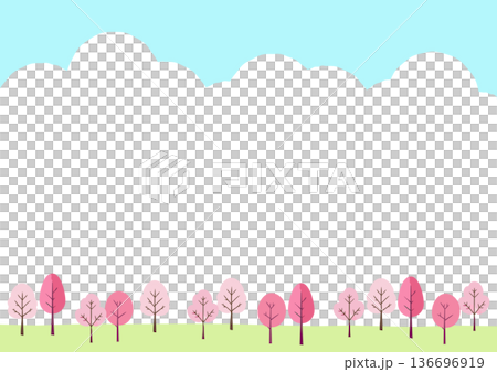 桜の木の風景 青空と桜の手描き風イラスト 桜の木の風景 青空と桜の手描き風イラスト 136696919