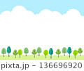新緑の木の風景　樹木の手描き風イラスト 136696920