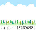 新緑の木の風景　樹木の手描き風イラスト 136696921