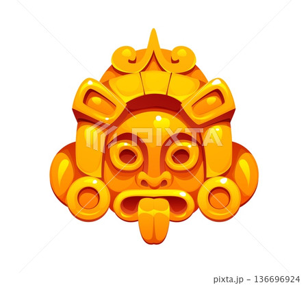 Aztec ethnic golden mask computer game icon. Game item or accessory, Aztec Mexican tribal culture isolated vector object. Fantasy RPG game Peruvian Inca or Maya mask history icon or object asset Aztec ethnic golden mask computer game icon. Game item or accessory, Aztec Mexican tribal culture isolated vector object. Fantasy RPG game Peruvian Inca or Maya mask history icon or object asset 136696924