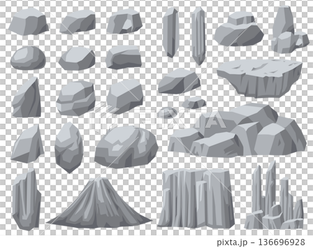 各種形狀的石頭和岩石插圖素材集向量圖 136696928