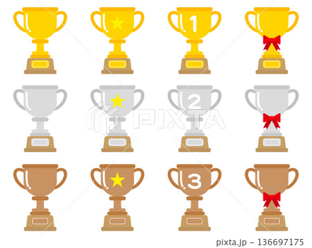 シンプルなトロフィーのアイコンイラスト素材セット 136697175