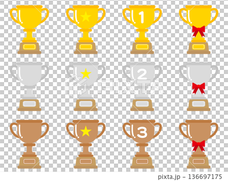 シンプルなトロフィーのアイコンイラスト素材セット 136697175