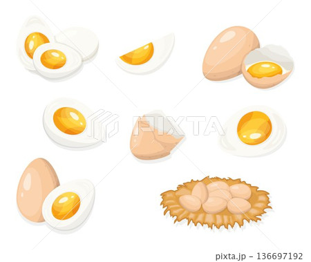 Eggs Illustration Set with Boiled Cut and Cracked Eggs Eggs Illustration Set with Boiled Cut and Cracked Eggs 136697192