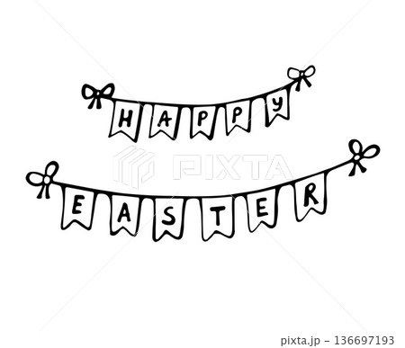 Happy Easter Hand Drawn Banner Illustration Set 136697193
