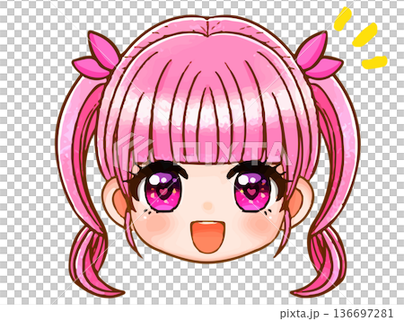 ツインテールピンク髪のちびキャラ女子のアニメ顔アイコンイラスト素材2 ツインテールピンク髪のちびキャラ女子のアニメ顔アイコンイラスト素材2 136697281