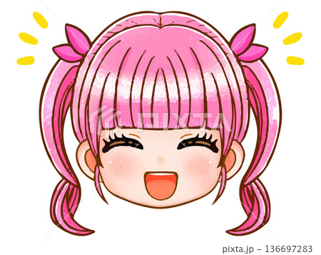 ツインテールピンク髪のちびキャラ女子のアニメ顔アイコンイラスト素材3 ツインテールピンク髪のちびキャラ女子のアニメ顔アイコンイラスト素材3 136697283