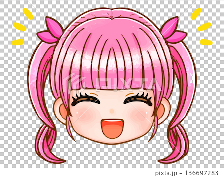 ツインテールピンク髪のちびキャラ女子のアニメ顔アイコンイラスト素材3 ツインテールピンク髪のちびキャラ女子のアニメ顔アイコンイラスト素材3 136697283