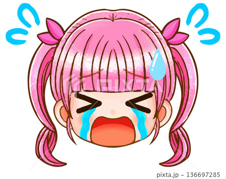 ツインテールピンク髪のちびキャラ女子のアニメ顔アイコンイラスト素材5 ツインテールピンク髪のちびキャラ女子のアニメ顔アイコンイラスト素材5 136697285