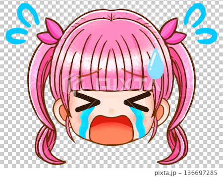 ツインテールピンク髪のちびキャラ女子のアニメ顔アイコンイラスト素材5 ツインテールピンク髪のちびキャラ女子のアニメ顔アイコンイラスト素材5 136697285