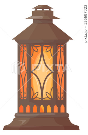Decorative lantern. Traditional old glass lamp icon 136697322