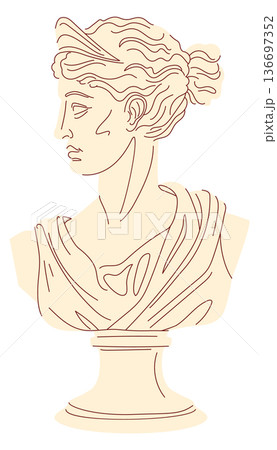 Roman female bust stone woman sketch icon 136697352