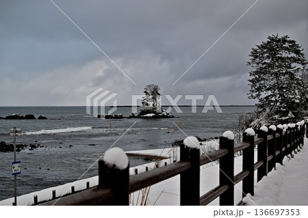 真冬の雨晴海岸　墨絵の世界 136697353