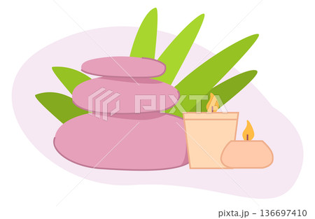 Spa stone tower and aroma candle. Relaxation concept 136697410