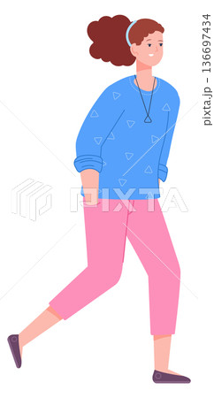 Street lifestyle color character. Casual woman walking Street lifestyle color character. Casual woman walking 136697434