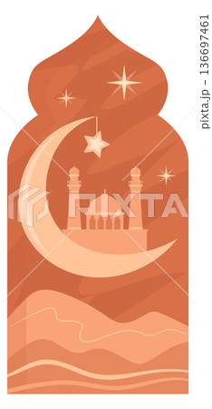 Ramadan decoration in window frame. Muslim holiday motif Ramadan decoration in window frame. Muslim holiday motif 136697461