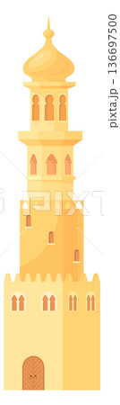 Eastern tower. Stone old building cartoon icon 136697500