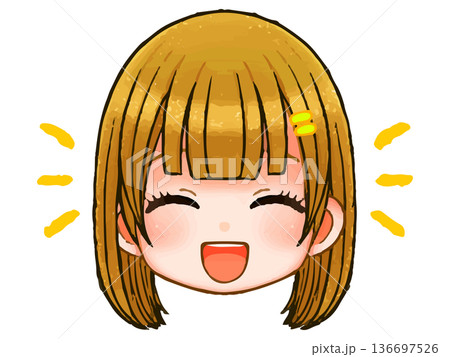 ロング髪女子のちびキャラアニメ系顔アイコンイラスト素材3 ロング髪女子のちびキャラアニメ系顔アイコンイラスト素材3 136697526