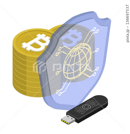 Isometric Bitcoin digital currency and...のイラスト素材 [136697537] - PIXTA