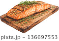 Hand drawn colored pencil cedar plank salmon illustration, Canadian cuisine, transparent background 136697553