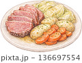 Hand drawn colored pencil Jiggs dinner illustration, Canadian food, transparent background 136697554