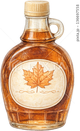 Hand drawn colored pencil maple syrup illustration, Canadian ingredient, transparent background 136697558