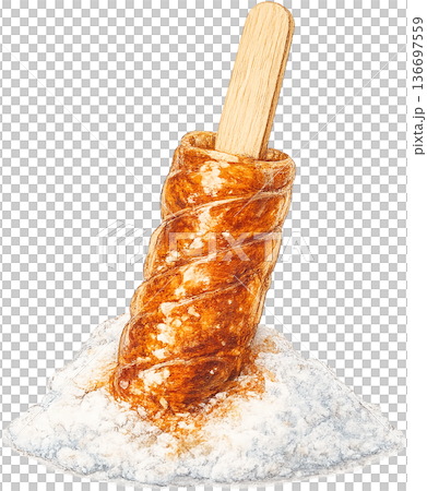 Hand drawn colored pencil maple taffy illustration, Canadian dessert, transparent background 136697559