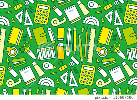 シンプルでかわいい文房具のシームレスパターン ベクター 柄  136697590