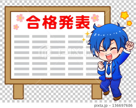 合格に喜ぶ高校生の男の子のちびキャライラスト素材 合格に喜ぶ高校生の男の子のちびキャライラスト素材 136697686