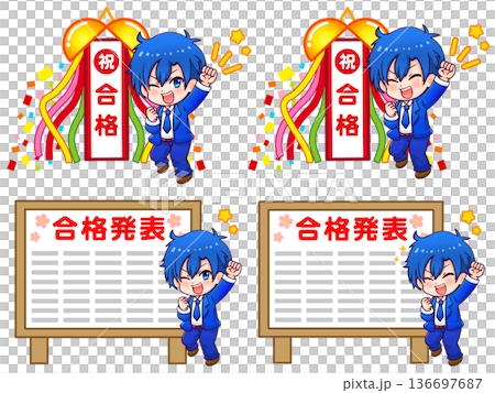 Happy high school boy chibi character illustration set Happy high school boy chibi character illustration set 136697687