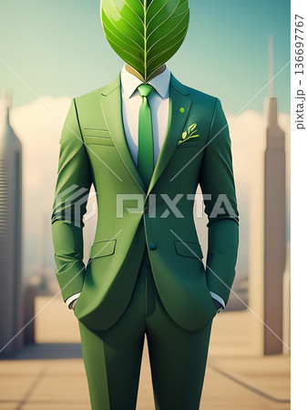 環境ビジネスの概念で植物とビジネスマンを合体したグラフィックデザイン 136697767