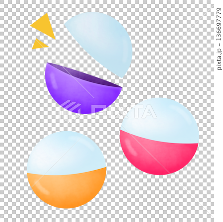 ガチャガチャ 開いたカプセルと閉じたカプセルの3つセット 136697779