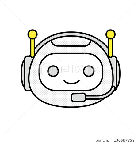 シンプルなチャットボットの正面アイソメトリック線画イラスト 136697858