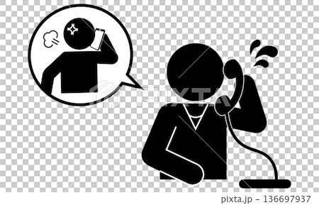 電話で怒鳴る客のピクトグラム（カスタマーハラスメント） 136697937