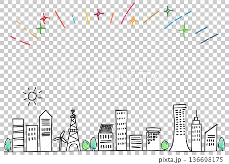 SDGs and ESG investment and development image cityscape hand-drawn line drawing 136698175