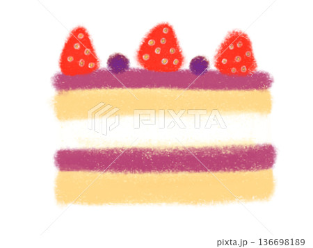 苺とブルーベリーのケーキクレヨンタッチ 136698189