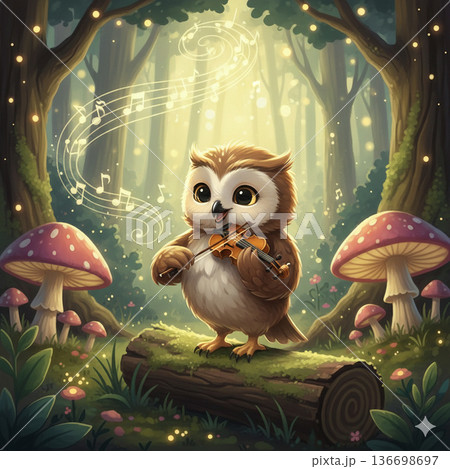 秋の森で見つけた可愛い赤ちゃんフクロウ 136698697