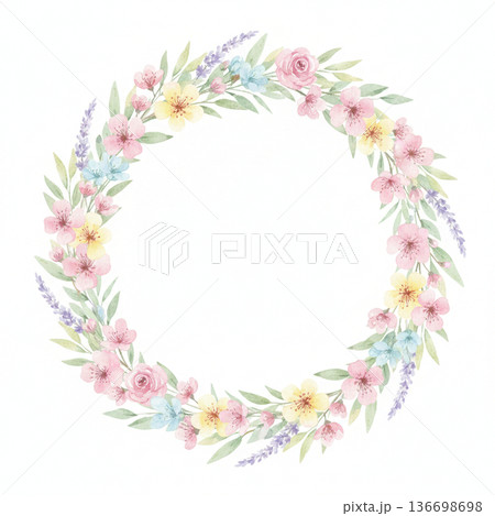 優しい色使いの植物の白バックフレーム素材 136698698