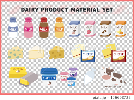 Dairy product illustration set Milk, cheese, butter, yogurt and cow Vector that can be used for supermarket promotion 136698722